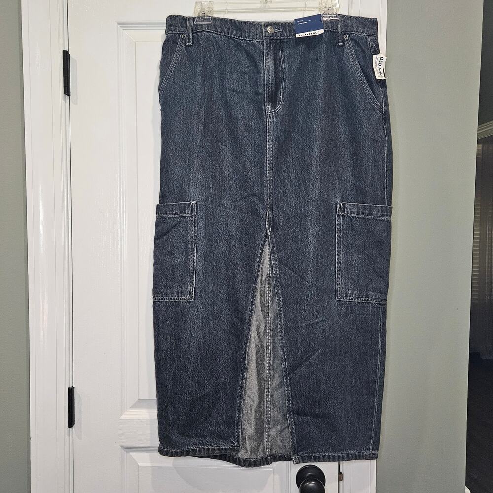 Old Navy Women's‎ Size 12 Anika Mid-Rise Drapey Denim Cargo Maxi Skirt NWT